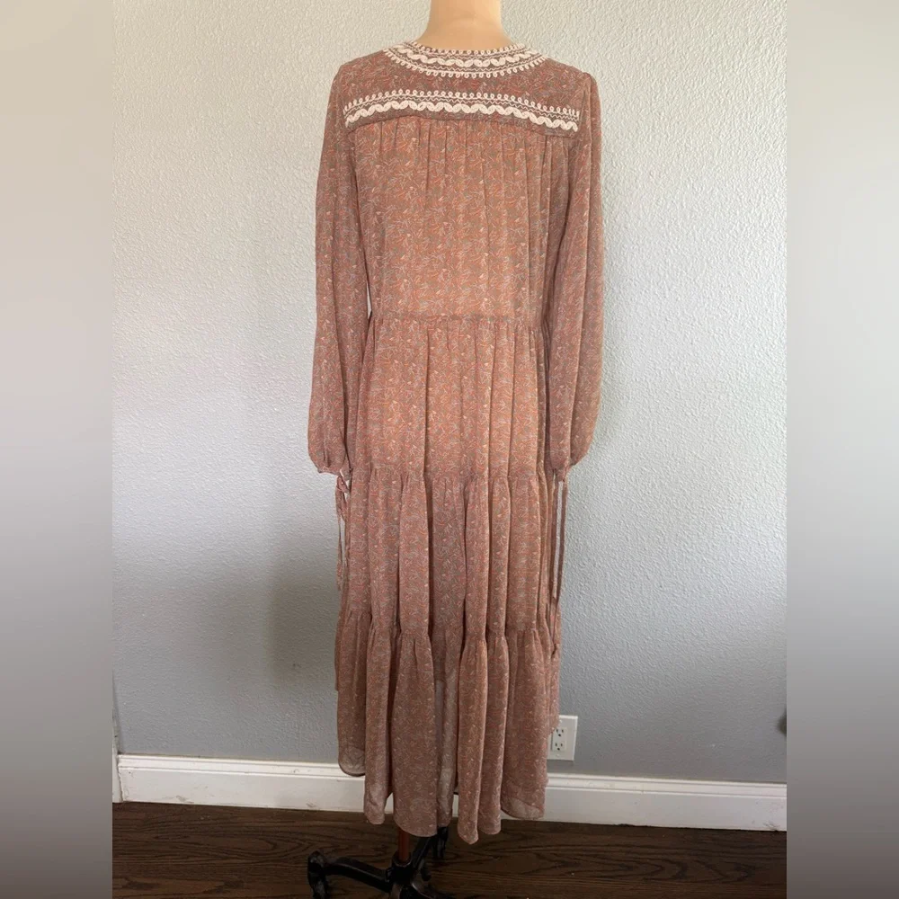 Three Bird Nest Bohemian Floral Lace Trim Maxi Dress - Dusty Rose Size Small - Picture 5 of 9